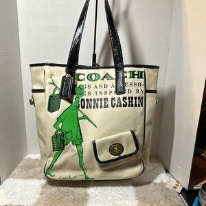 Coach Bonnie Cashin Limited Edition Canvas Cream/Green and Black Tote